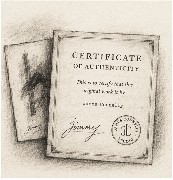 A hand-drawn certificate of authenticity